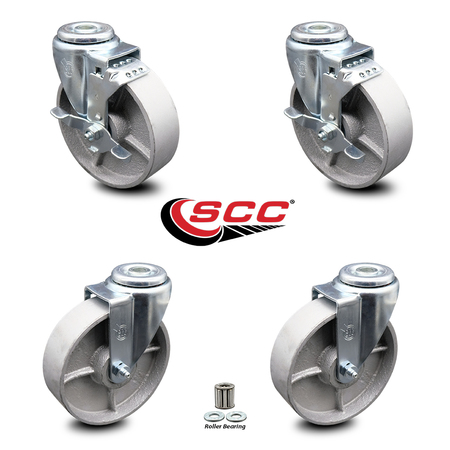Service Caster 5 Inch Semi Steel Wheel Swivel Bolt Hole Caster Set with 2 Brake SCC-BH20S515-SSR-2-TLB-2